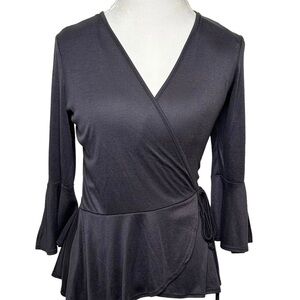A. BYER Blouse Wrap-around Attached at waist Ties 3/4 bell sleeves Size Medium